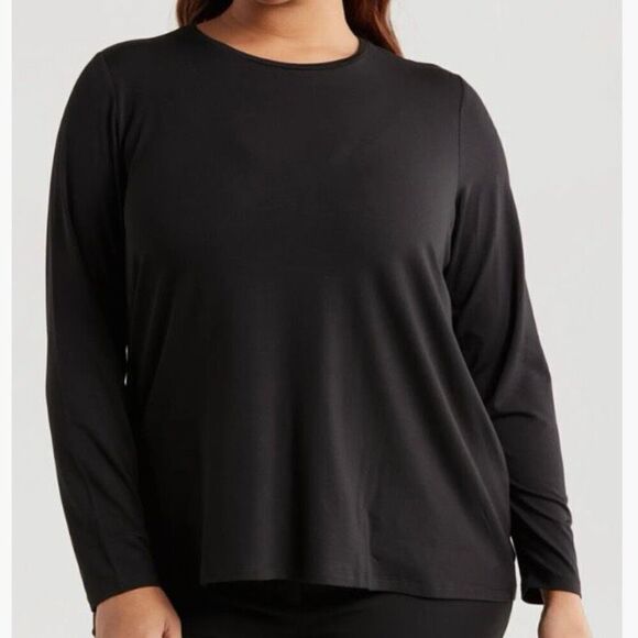 Eileen Fisher Black Lightweight Crew Neck Long Sleeve Top NWT Plus Size 3X/26-28 - Picture 1 of 7
